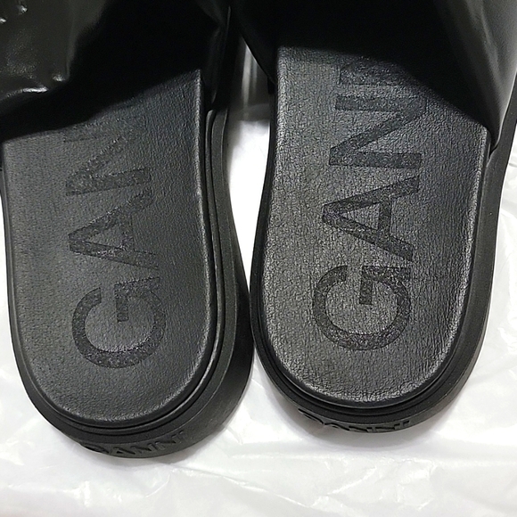 Nwot Ganni Vegea Vegan Leather Platform Slides Black Flatform EU 42 - Picture 5 of 7